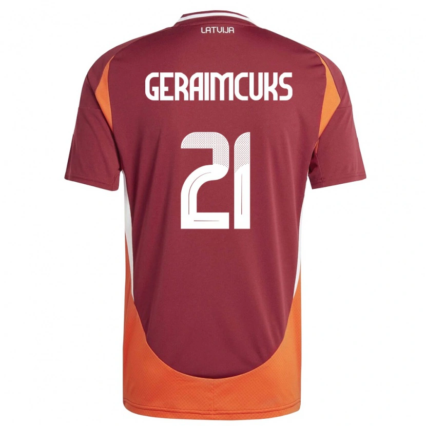 Danxen Hombre Camiseta Letonia Markuss Geraimcuks #21 Rojo Oscuro Blanco Naranja 1ª Equipación 26-28 La Camisa México