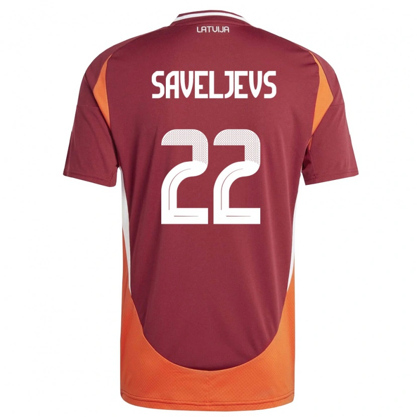 Danxen Hombre Camiseta Letonia Aleksejs Saveljevs #22 Rojo Oscuro Blanco Naranja 1ª Equipación 26-28 La Camisa México