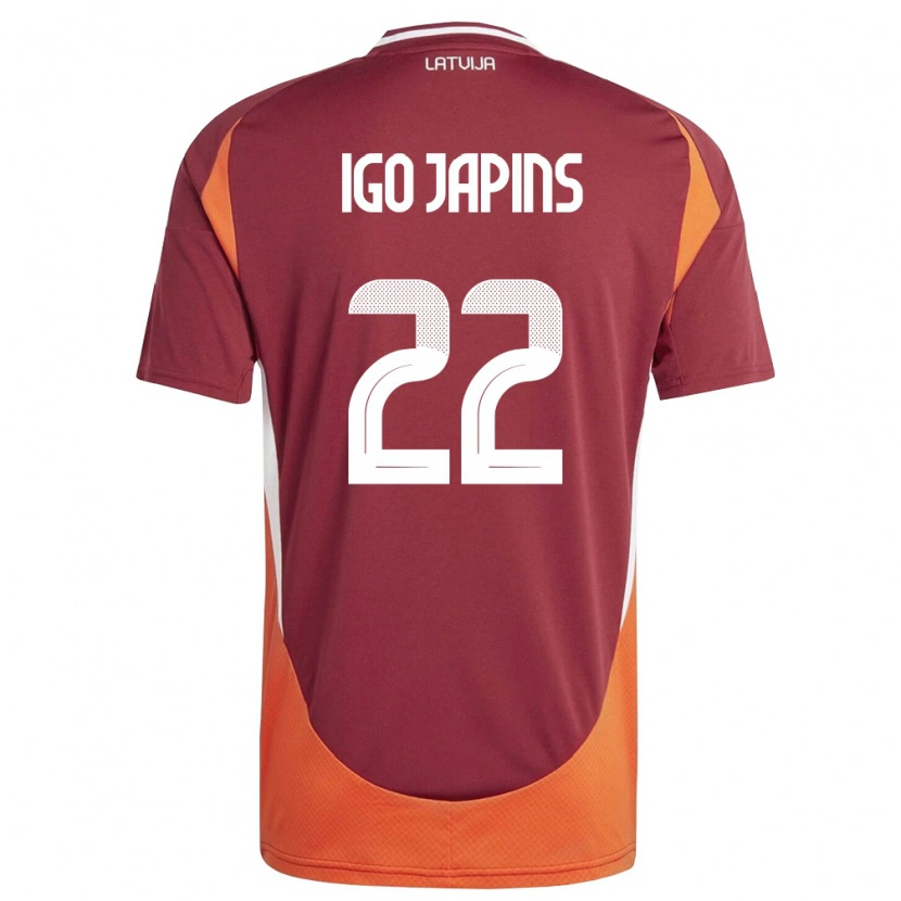 Danxen Hombre Camiseta Letonia Henrijs Igo Japins #22 Rojo Oscuro Blanco Naranja 1ª Equipación 26-28 La Camisa México