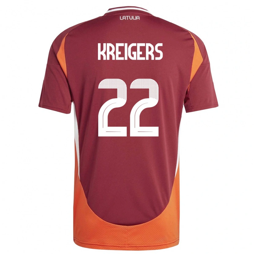 Danxen Hombre Camiseta Letonia Edvards Kreigers #22 Rojo Oscuro Blanco Naranja 1ª Equipación 26-28 La Camisa México
