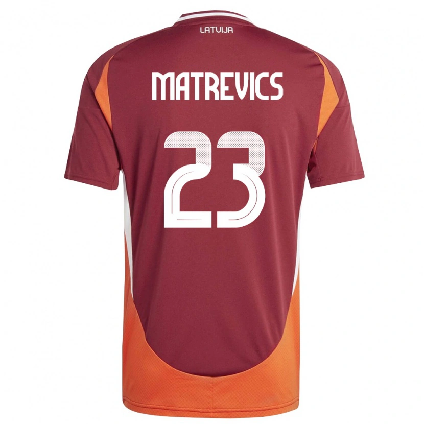 Danxen Hombre Camiseta Letonia Rihards Matrevics #23 Rojo Oscuro Blanco Naranja 1ª Equipación 26-28 La Camisa México