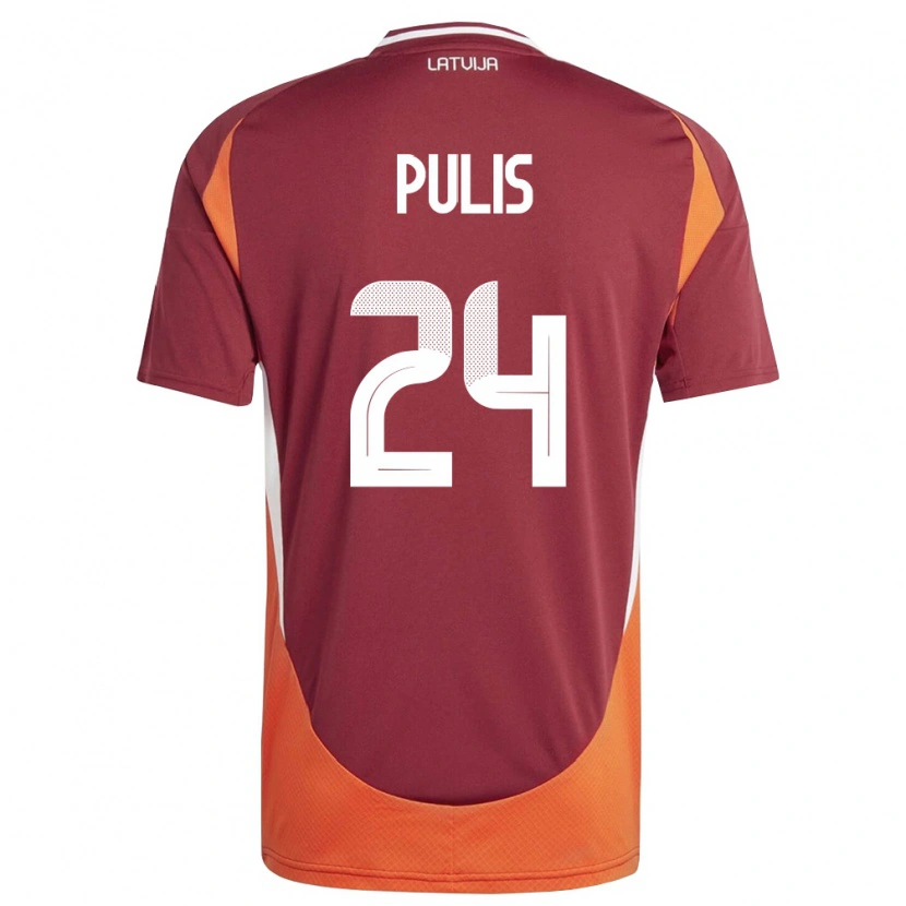 Danxen Hombre Camiseta Letonia Ingars Pulis #24 Rojo Oscuro Blanco Naranja 1ª Equipación 26-28 La Camisa México