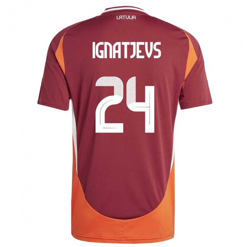Danxen Hombre Camiseta Letonia Denis Ignatjevs #24 Rojo Oscuro Blanco Naranja 1ª Equipación 26-28 La Camisa México