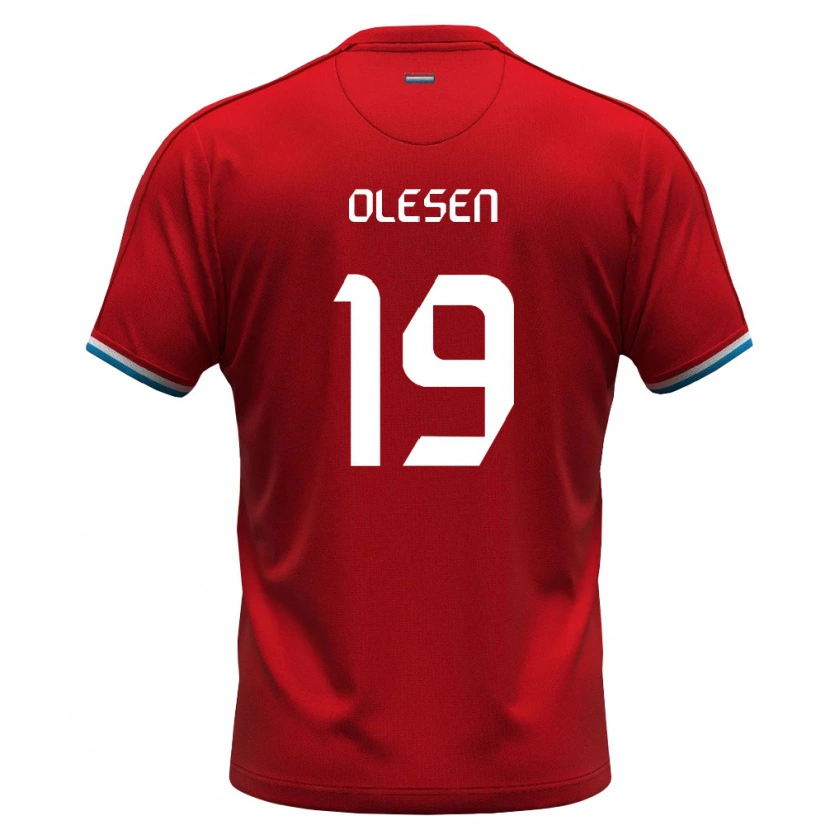 Danxen Hombre Camiseta Luxemburgo Mathias Olesen #19 Rojo Blanco Azul 1ª Equipación 26-28 La Camisa México