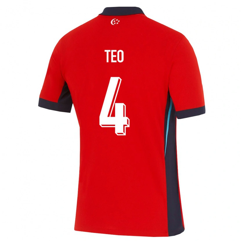 Danxen Hombre Camiseta Singapur Kieran Teo #4 Rojo Blanco Negro 1ª Equipación 26-28 La Camisa México