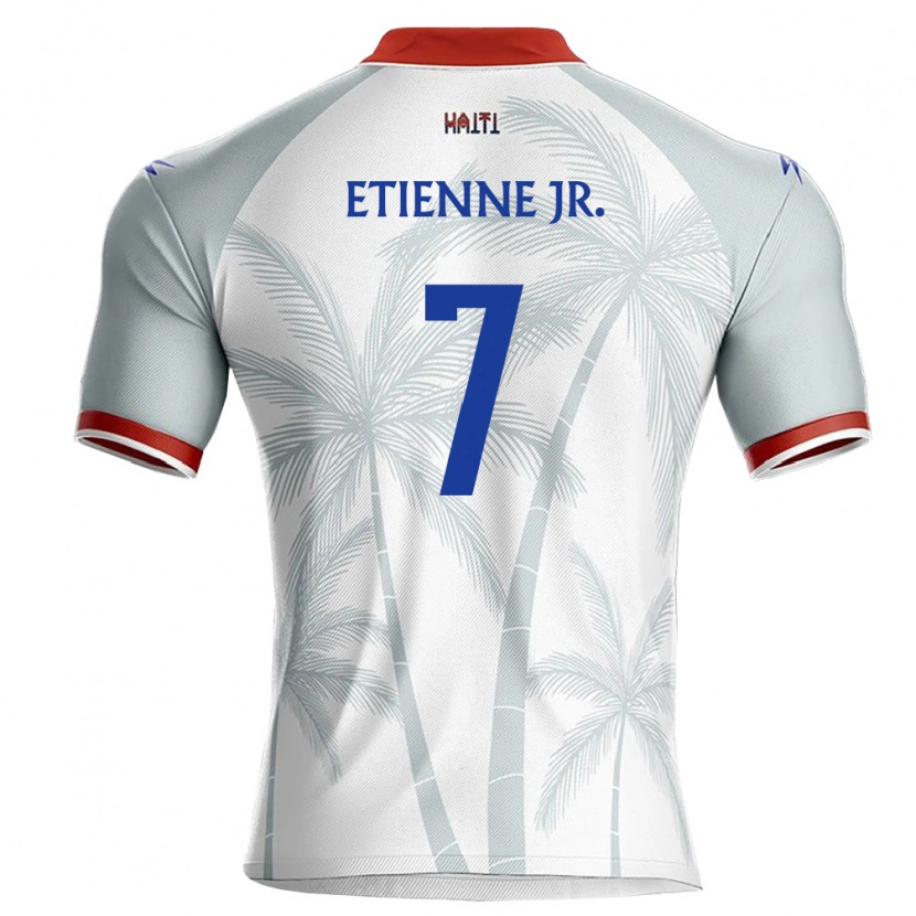 Danxen Hombre Camiseta Haití Derrick Etienne Jr. #7 Blanco Rojo Gris 2ª Equipación 26-28 La Camisa México