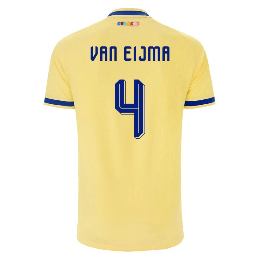 Danxen Hombre Camiseta Curazao Roshon Van Eijma #4 Amarillo Marino Rosa 2ª Equipación 26-28 La Camisa México