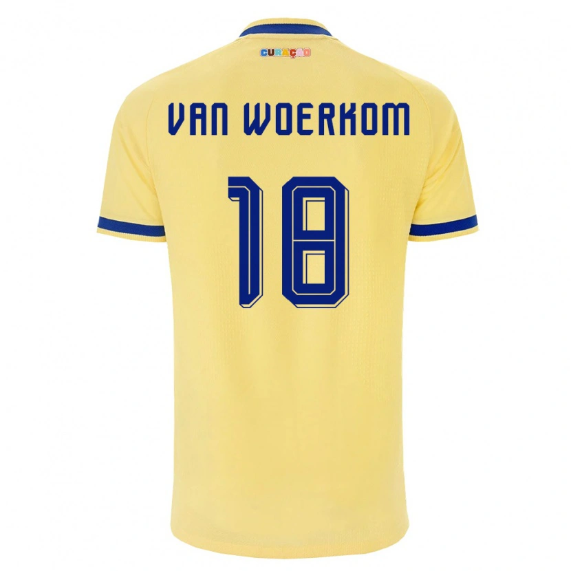 Danxen Hombre Camiseta Curazao Sebastian Van Woerkom #18 Amarillo Marino Rosa 2ª Equipación 26-28 La Camisa México