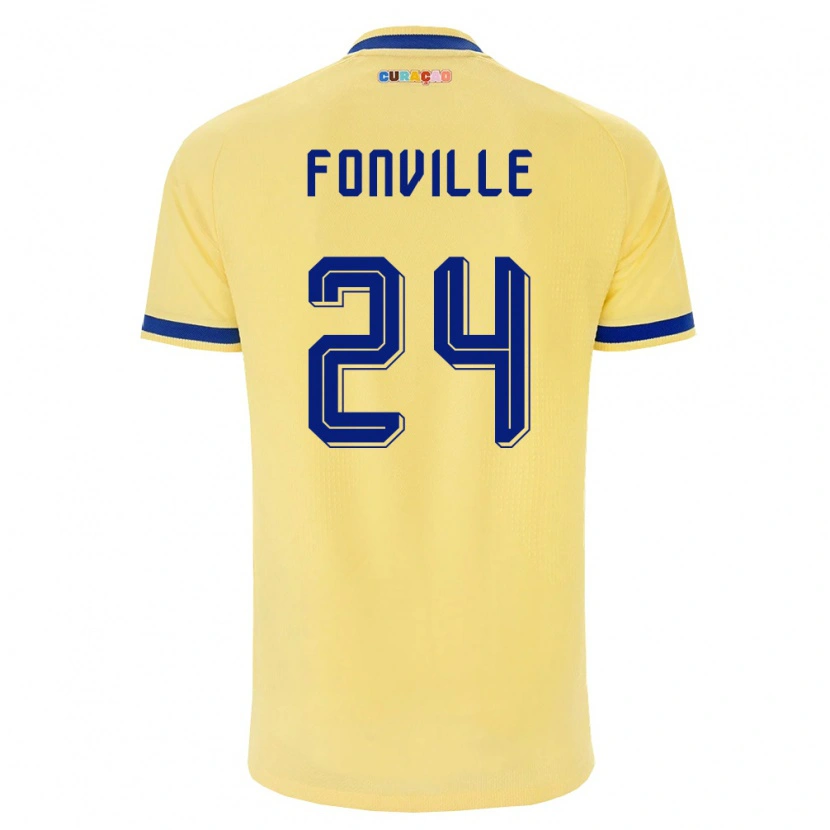 Danxen Hombre Camiseta Curazao Deveron Fonville #24 Amarillo Marino Rosa 2ª Equipación 26-28 La Camisa México