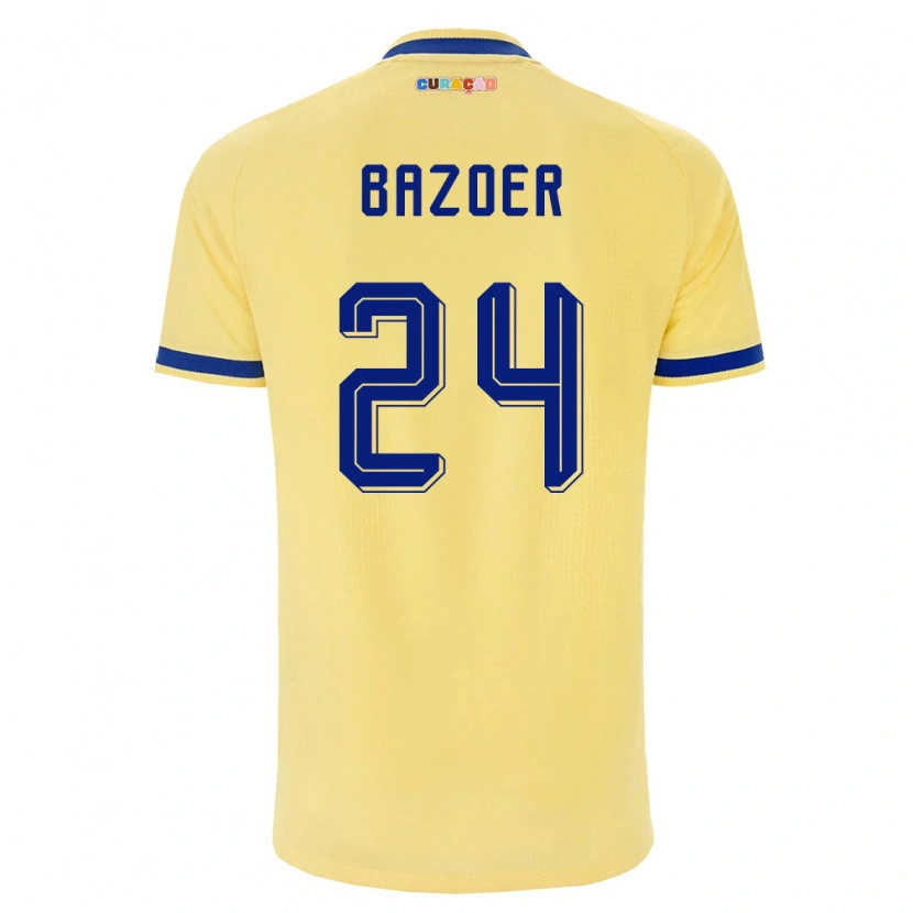 Danxen Hombre Camiseta Curazao Riechedly Bazoer #24 Amarillo Marino Rosa 2ª Equipación 26-28 La Camisa México
