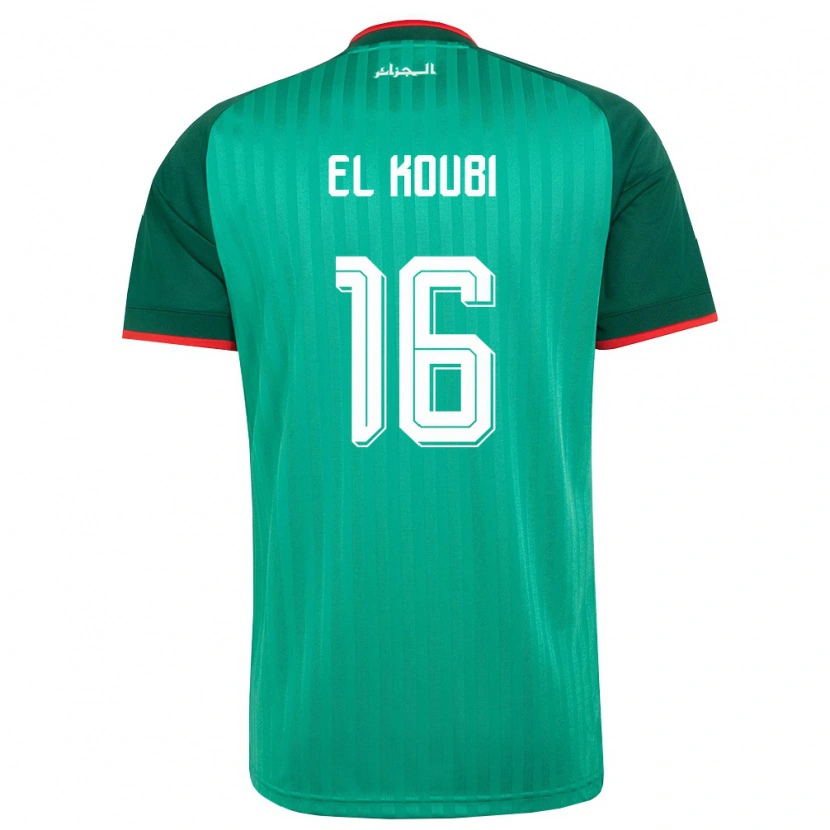 Danxen Hombre Camiseta Argelia Mohammed El Koubi #16 Verde Rojo Blanco 2ª Equipación 26-28 La Camisa México