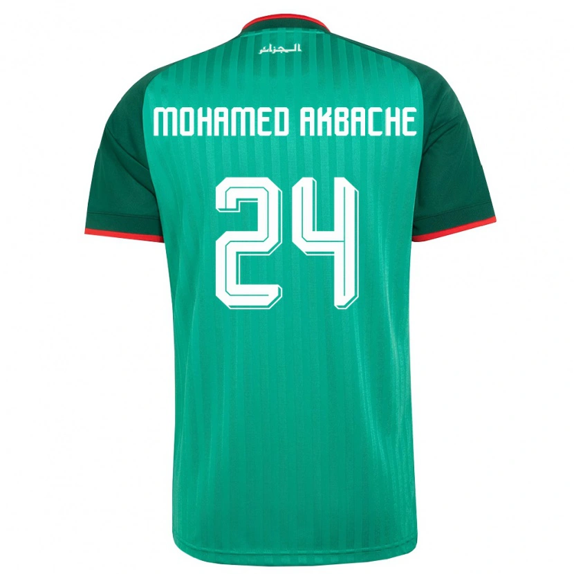 Danxen Hombre Camiseta Argelia Tahar Mohamed Akbache #24 Verde Rojo Blanco 2ª Equipación 26-28 La Camisa México