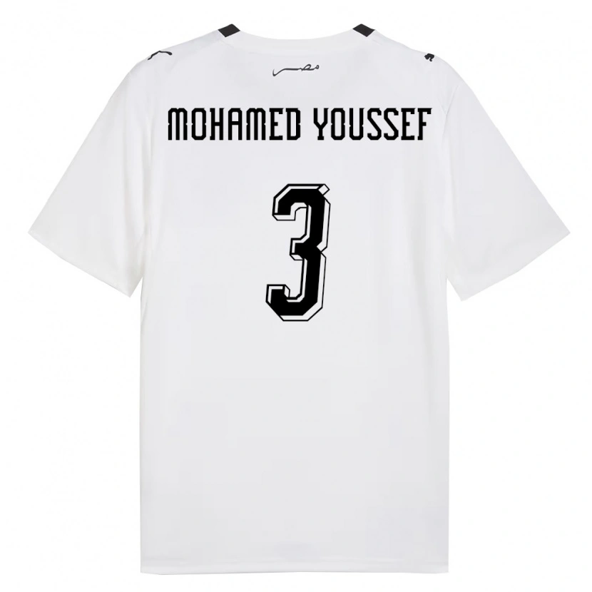Danxen Hombre Camiseta Egipto Adam Mohamed Youssef #3 Blanco Gris Negro 2ª Equipación 26-28 La Camisa México
