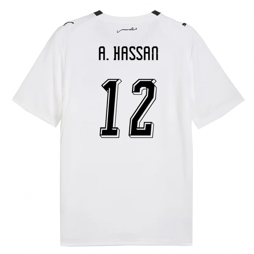Danxen Hombre Camiseta Egipto Amier Hassan #12 Blanco Gris Negro 2ª Equipación 26-28 La Camisa México