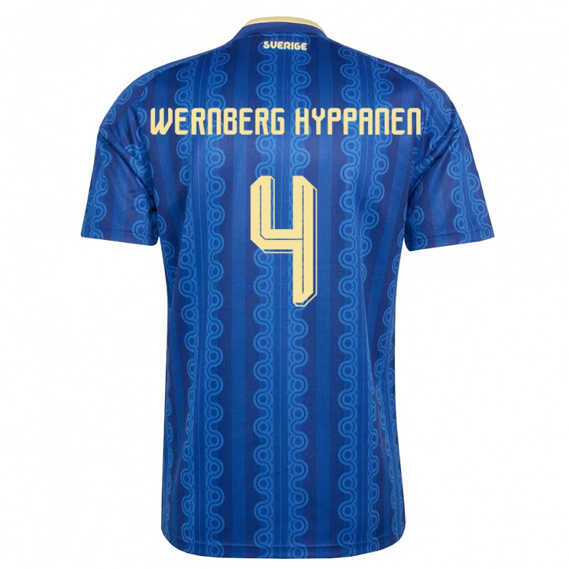 Danxen Hombre Camiseta Suecia Lino Wernberg Hyppänen #4 Azul Amarillo Marino 2ª Equipación 26-28 La Camisa México