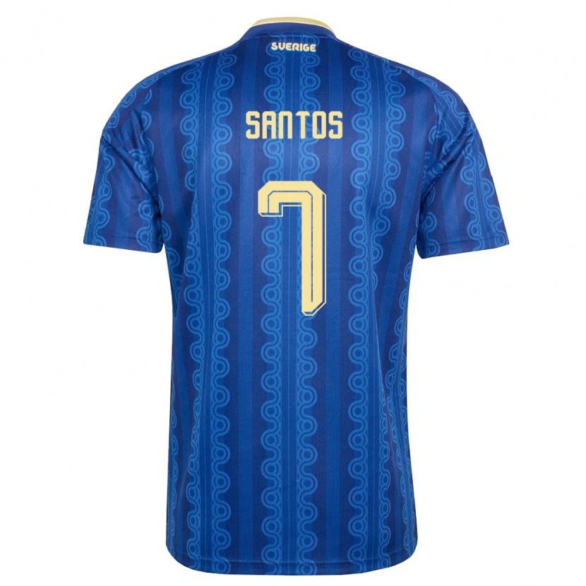 Danxen Hombre Camiseta Suecia Gabriel Santos #7 Azul Amarillo Marino 2ª Equipación 26-28 La Camisa México