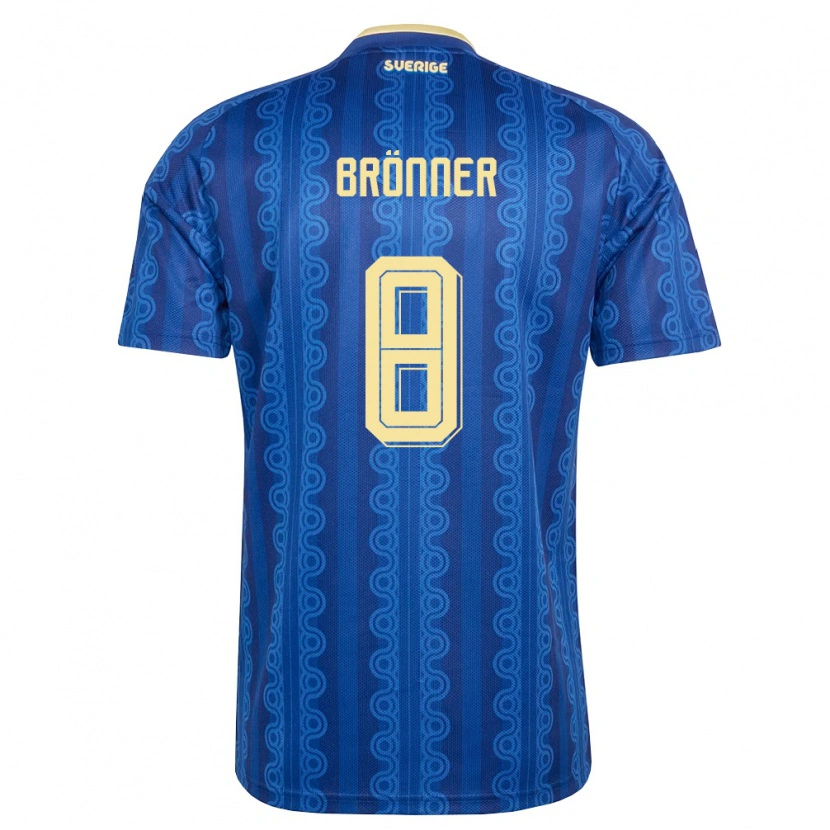 Danxen Hombre Camiseta Suecia Axel Brönner #8 Azul Amarillo Marino 2ª Equipación 26-28 La Camisa México