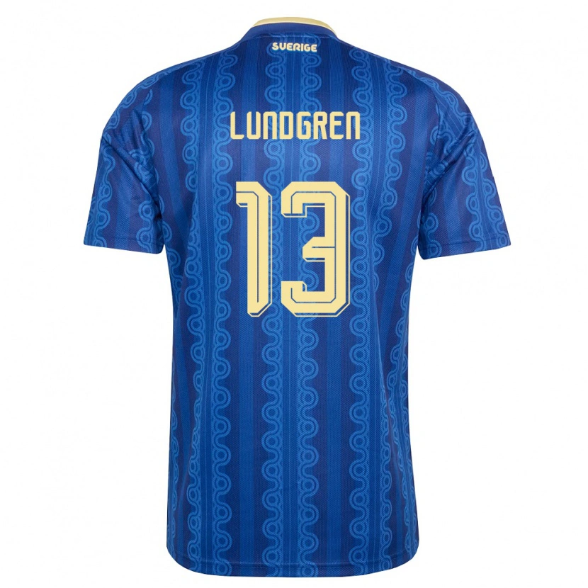 Danxen Hombre Camiseta Suecia Gustav Lundgren #13 Azul Amarillo Marino 2ª Equipación 26-28 La Camisa México