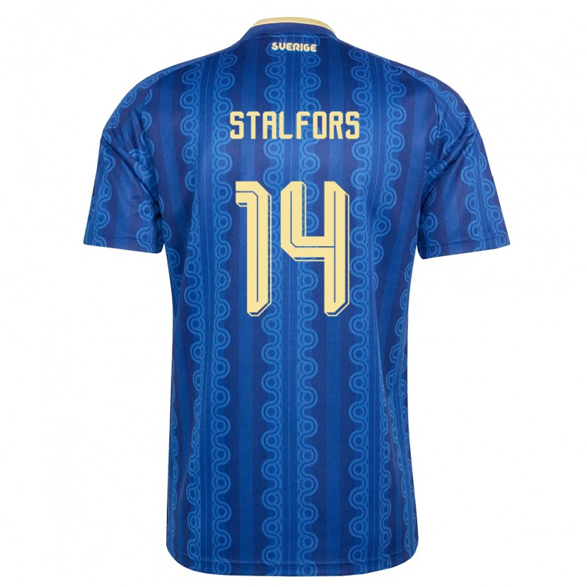 Danxen Hombre Camiseta Suecia Oskar Stålfors #14 Azul Amarillo Marino 2ª Equipación 26-28 La Camisa México