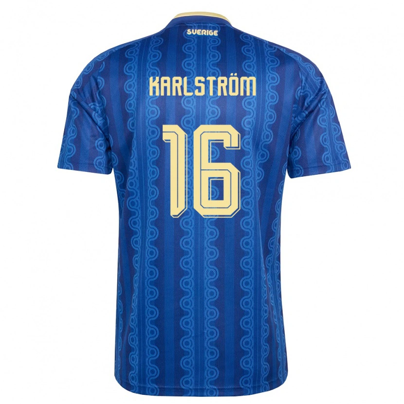 Danxen Hombre Camiseta Suecia Jesper Karlström #16 Azul Amarillo Marino 2ª Equipación 26-28 La Camisa México