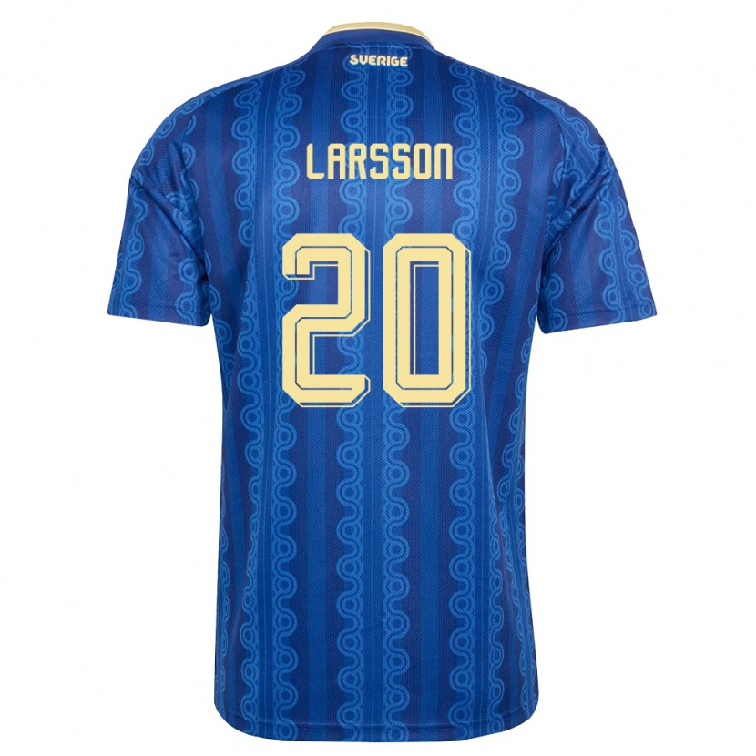 Danxen Hombre Camiseta Suecia Hugo Larsson #20 Azul Amarillo Marino 2ª Equipación 26-28 La Camisa México