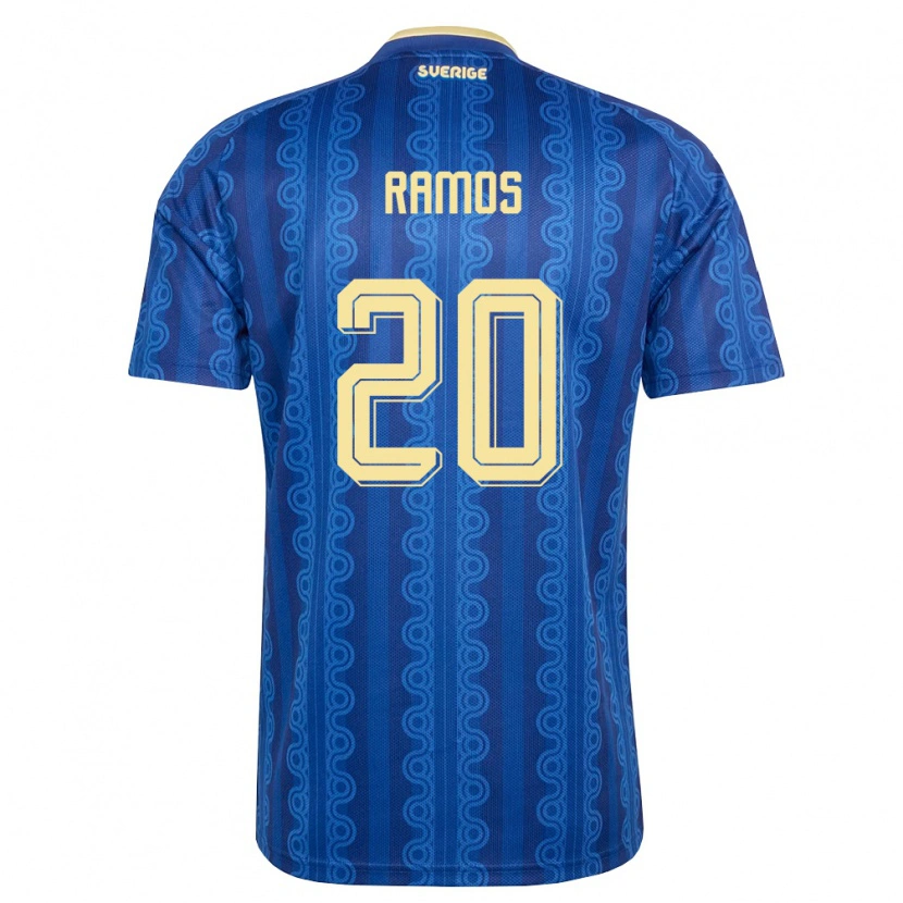 Danxen Hombre Camiseta Suecia Samuel Ramos #20 Azul Amarillo Marino 2ª Equipación 26-28 La Camisa México