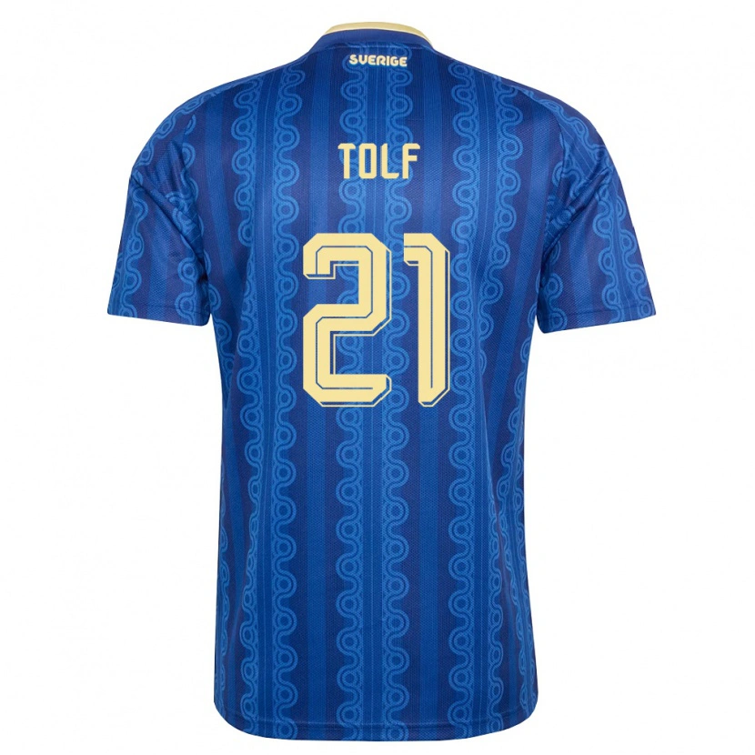 Danxen Hombre Camiseta Suecia Noah Tolf #21 Azul Amarillo Marino 2ª Equipación 26-28 La Camisa México