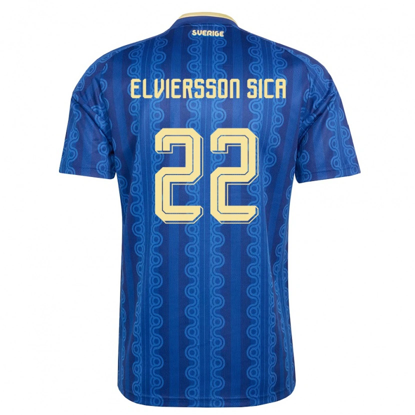 Danxen Hombre Camiseta Suecia Matheo Elviersson Sica #22 Azul Amarillo Marino 2ª Equipación 26-28 La Camisa México