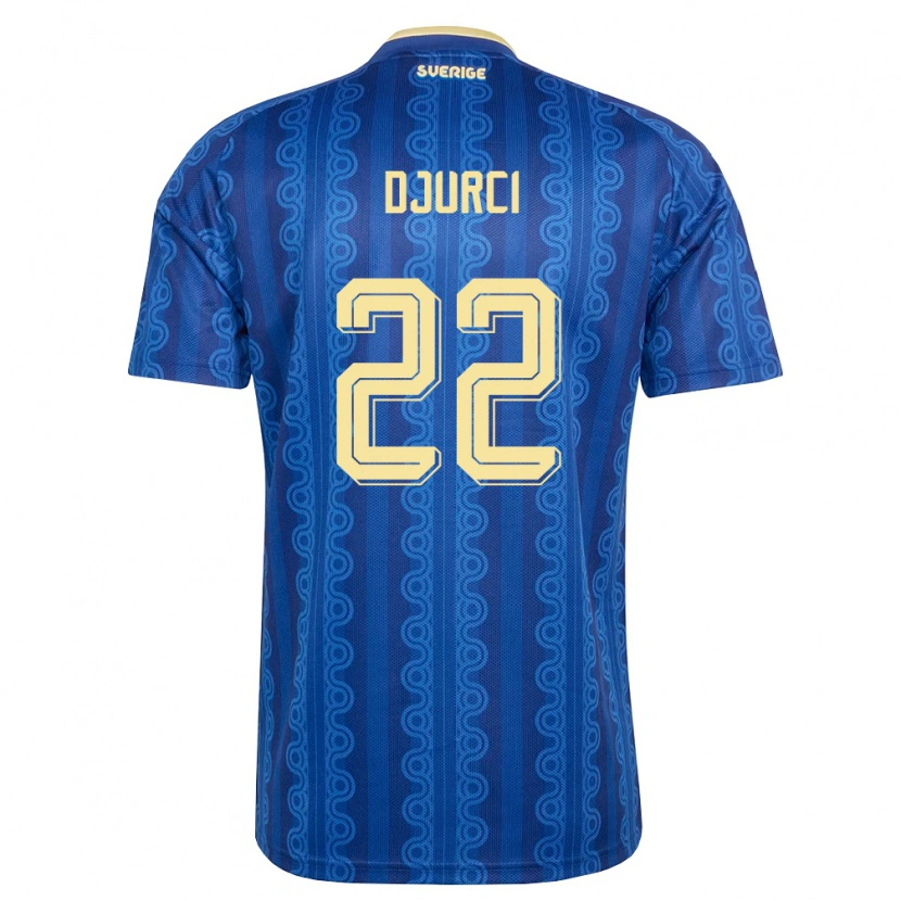 Danxen Hombre Camiseta Suecia Oliver Djurci #22 Azul Amarillo Marino 2ª Equipación 26-28 La Camisa México