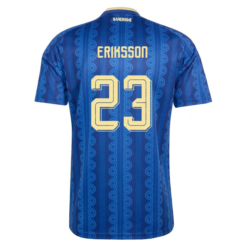 Danxen Hombre Camiseta Suecia Simon Eriksson #23 Azul Amarillo Marino 2ª Equipación 26-28 La Camisa México