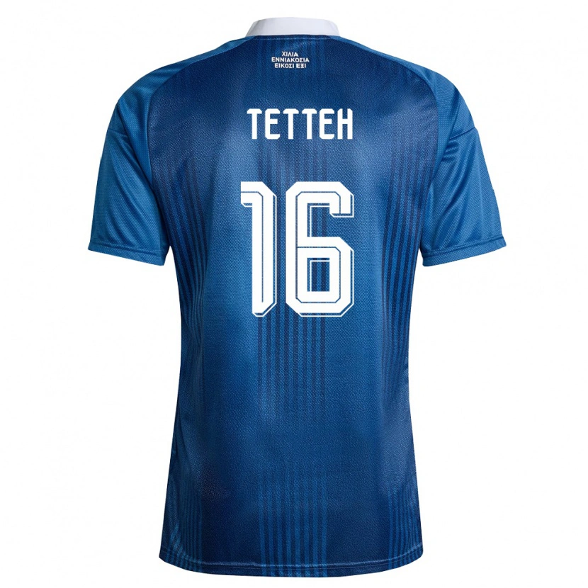 Danxen Hombre Camiseta Grecia Andreas Tetteh #16 Marino Azul Blanco 2ª Equipación 26-28 La Camisa México