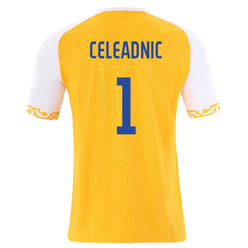 Danxen Hombre Camiseta Moldavia Dumitru Celeadnic #1 Amarillo Blanco 2ª Equipación 26-28 La Camisa México