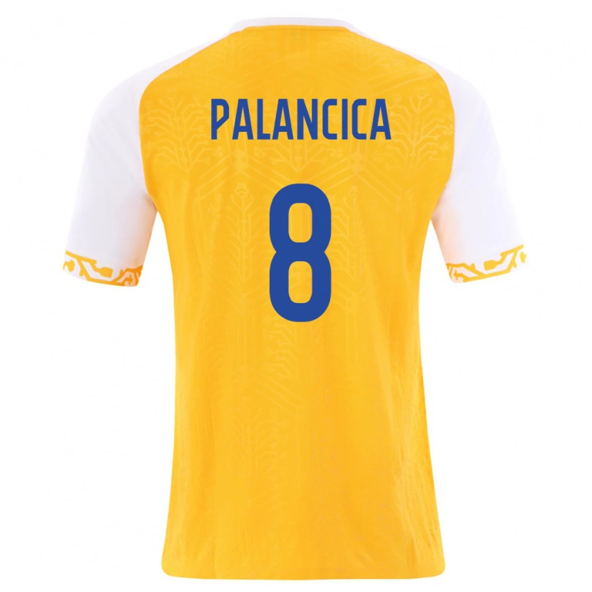 Danxen Hombre Camiseta Moldavia Cristian Palancica #8 Amarillo Blanco 2ª Equipación 26-28 La Camisa México