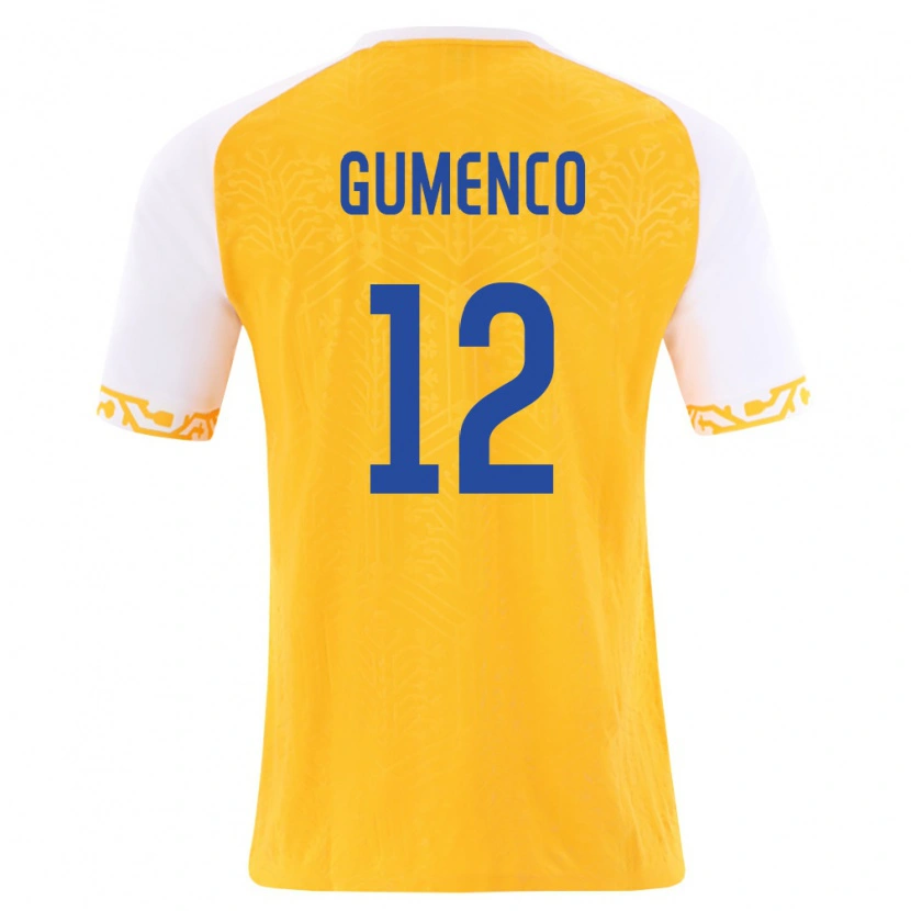 Danxen Hombre Camiseta Moldavia Maxim Gumenco #12 Amarillo Blanco 2ª Equipación 26-28 La Camisa México