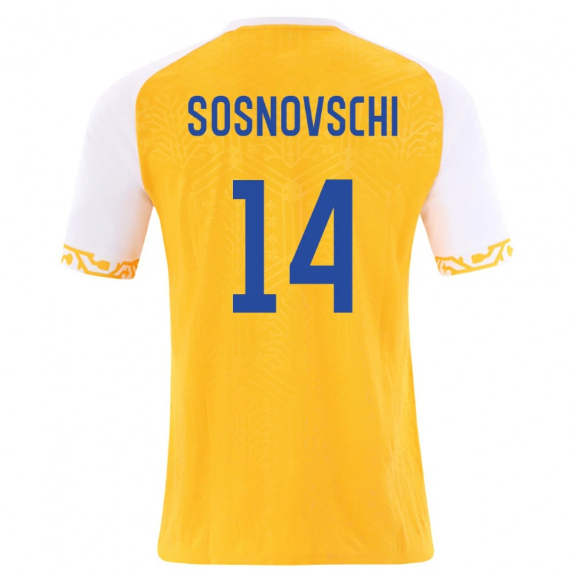 Danxen Hombre Camiseta Moldavia Andrei Sosnovschi #14 Amarillo Blanco 2ª Equipación 26-28 La Camisa México