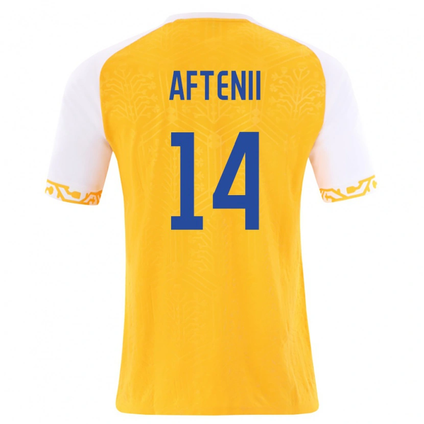Danxen Hombre Camiseta Moldavia Artiom Aftenii #14 Amarillo Blanco 2ª Equipación 26-28 La Camisa México