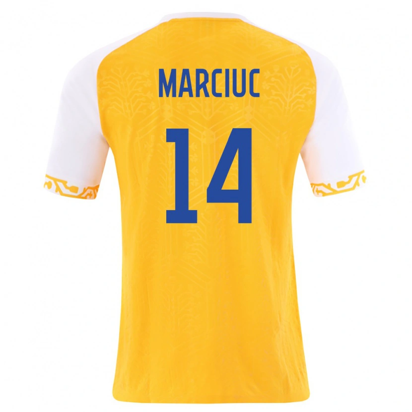 Danxen Hombre Camiseta Moldavia Dumitru Marciuc #14 Amarillo Blanco 2ª Equipación 26-28 La Camisa México