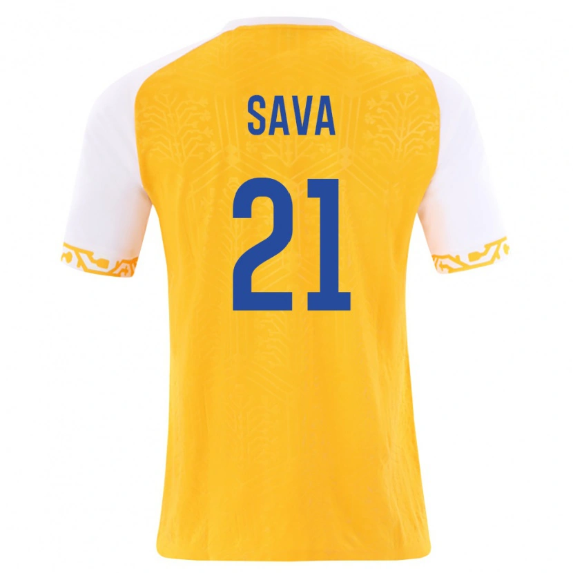 Danxen Hombre Camiseta Moldavia Igor Sava #21 Amarillo Blanco 2ª Equipación 26-28 La Camisa México