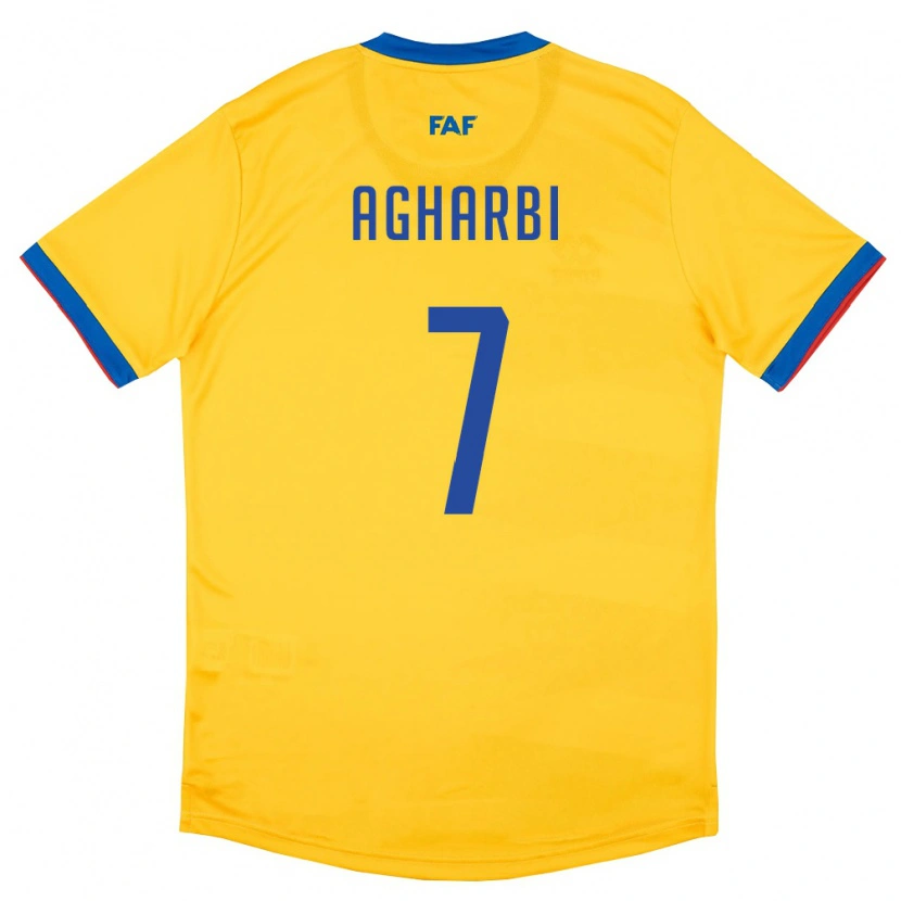 Danxen Hombre Camiseta Andorra Haroun Agharbi #7 Amarillo Azul Rojo 2ª Equipación 26-28 La Camisa México