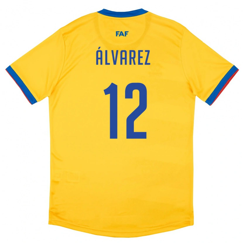 Danxen Hombre Camiseta Andorra Iker Álvarez #12 Amarillo Azul Rojo 2ª Equipación 26-28 La Camisa México