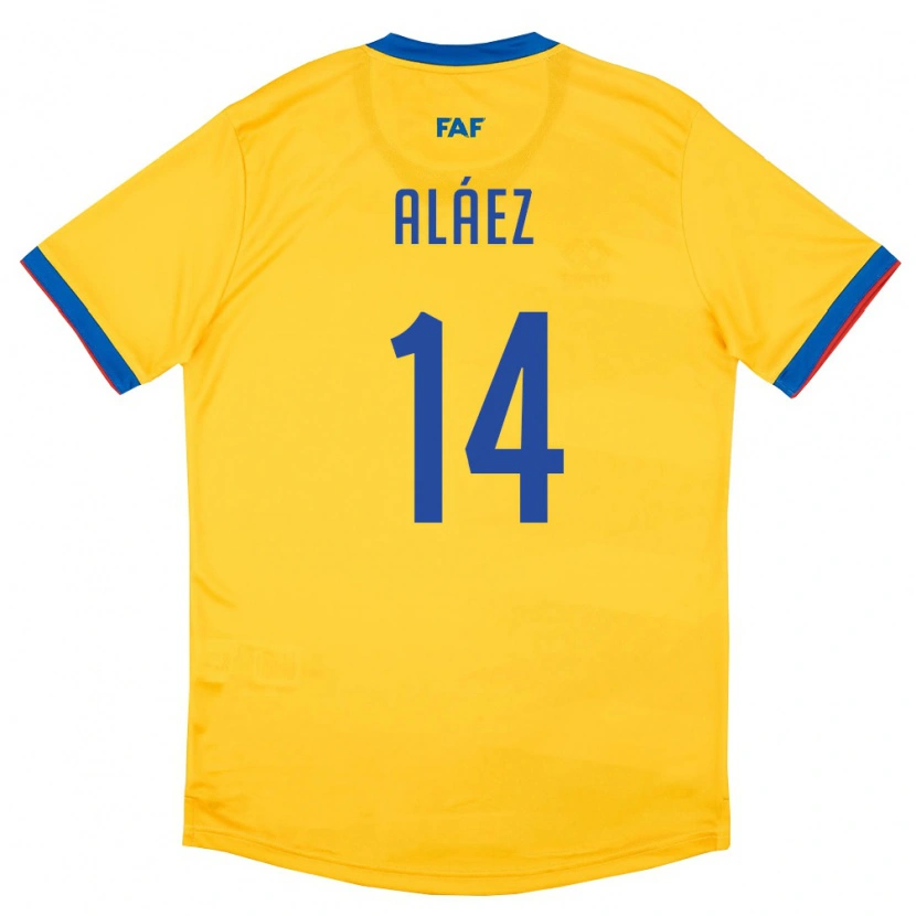 Danxen Hombre Camiseta Andorra Jordi Aláez #14 Amarillo Azul Rojo 2ª Equipación 26-28 La Camisa México