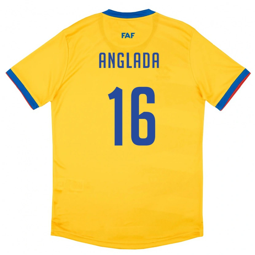 Danxen Hombre Camiseta Andorra Manel Anglada #16 Amarillo Azul Rojo 2ª Equipación 26-28 La Camisa México