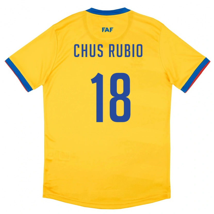 Danxen Hombre Camiseta Andorra Jesús Rubio #18 Amarillo Azul Rojo 2ª Equipación 26-28 La Camisa México