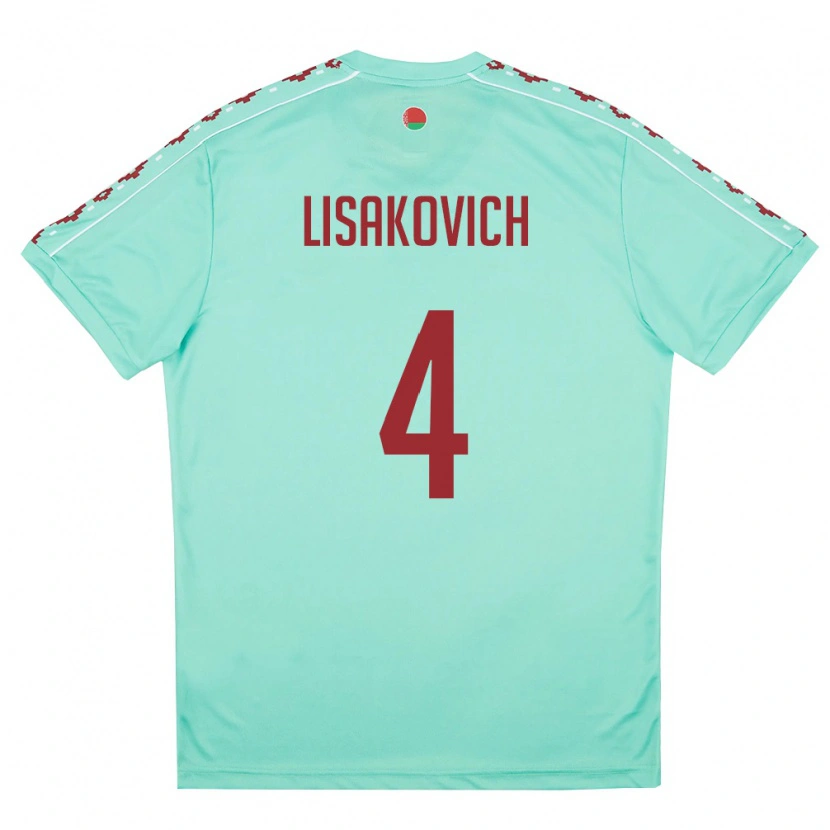 Danxen Hombre Camiseta Bielorrusia Ruslan Lisakovich #4 Verde Claro Borgoña 2ª Equipación 26-28 La Camisa México