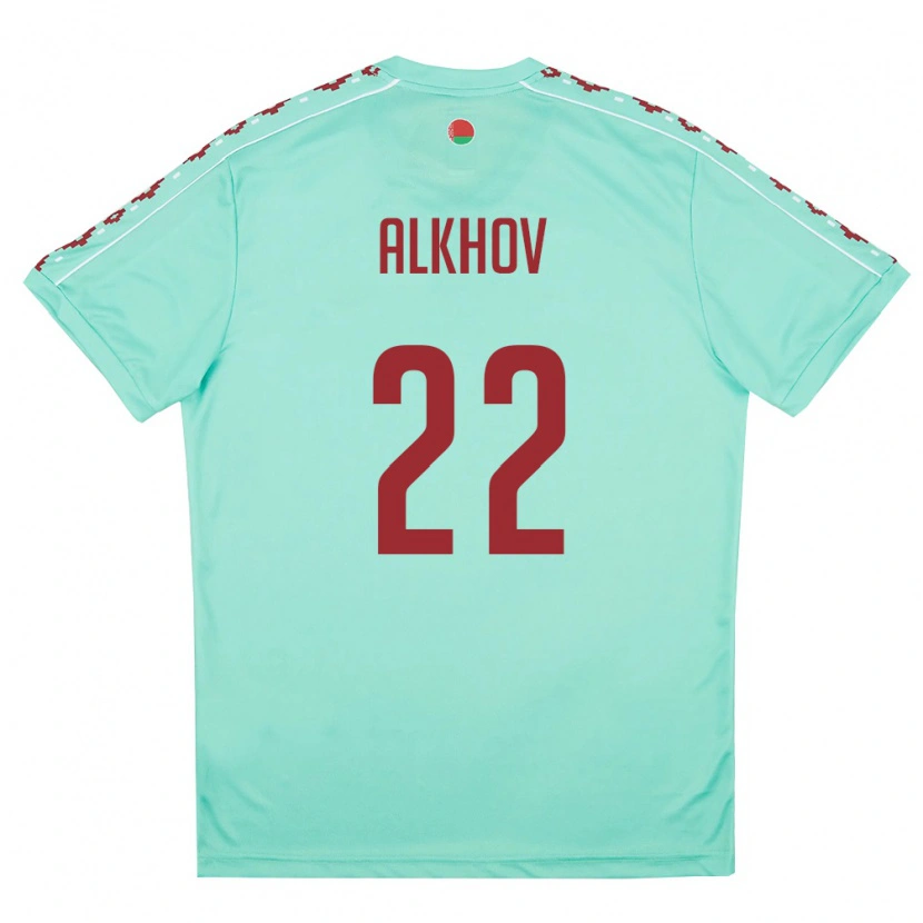 Danxen Hombre Camiseta Bielorrusia Vladislav Alkhov #22 Verde Claro Borgoña 2ª Equipación 26-28 La Camisa México