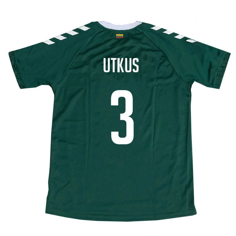 Danxen Hombre Camiseta Lituania Edgaras Utkus #3 Verde Oscuro Blanco 2ª Equipación 26-28 La Camisa México