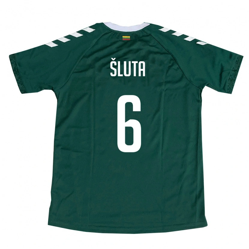 Danxen Hombre Camiseta Lituania Domantas Šluta #6 Verde Oscuro Blanco 2ª Equipación 26-28 La Camisa México