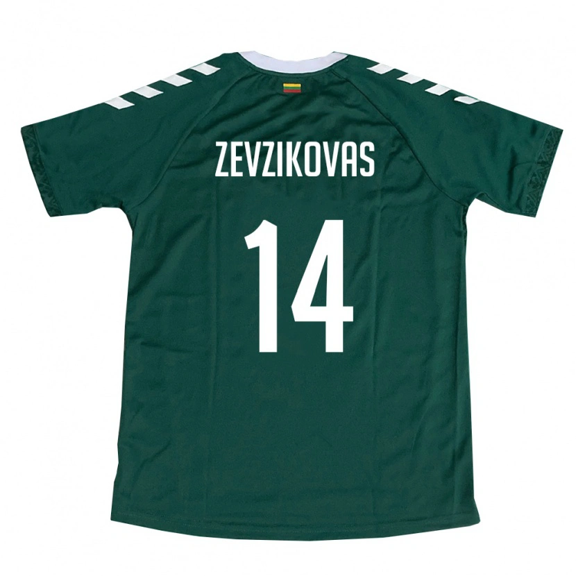 Danxen Hombre Camiseta Lituania Denis Ževžikovas #14 Verde Oscuro Blanco 2ª Equipación 26-28 La Camisa México