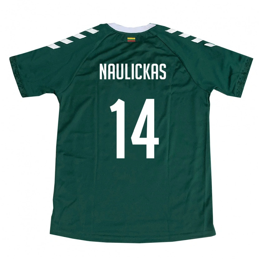 Danxen Hombre Camiseta Lituania Arnas Naulickas #14 Verde Oscuro Blanco 2ª Equipación 26-28 La Camisa México