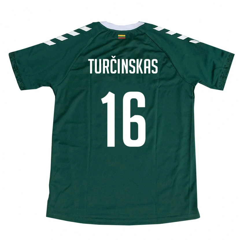 Danxen Hombre Camiseta Lituania Jugas Turčinskas #16 Verde Oscuro Blanco 2ª Equipación 26-28 La Camisa México